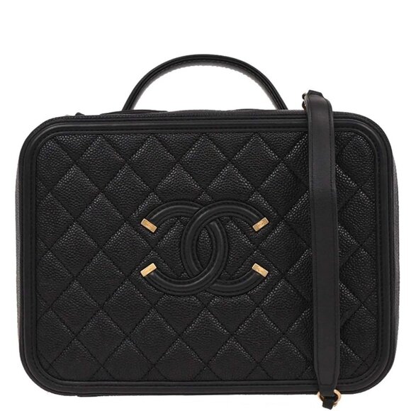 Chanel Black Calfskin CC Filigree 2way Vanity Handbag - Picture 1 of 10